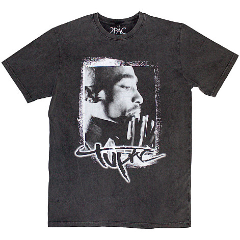 Tupac tričko, Spray Photo Stone Wash Charcoal Grey, pánske