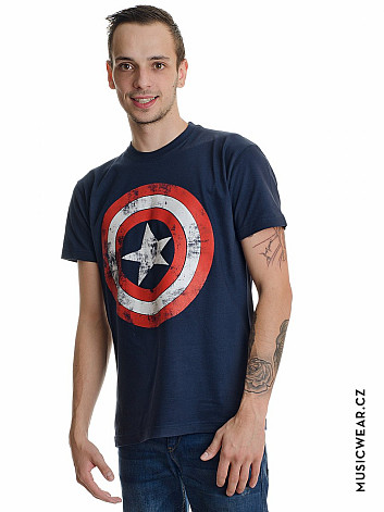 Captain America tričko, Distressed Shield Navy, pánske