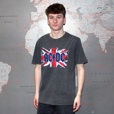 AC/DC tričko, Flag Stone Wash Charcoal Grey, pánske