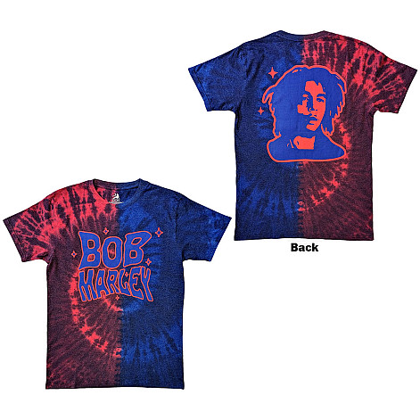 Bob Marley tričko, Trippy Text Dye Wash BP Red & Blue, pánske