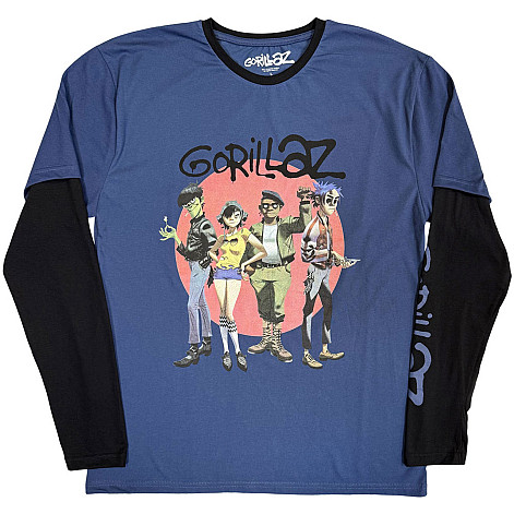 Gorillaz tričko dlhý rukáv, Group Circle Rise Denim Blue & Black, pánske