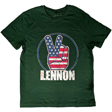 John Lennon tričko, Peace Fingers US Flag Green, pánske
