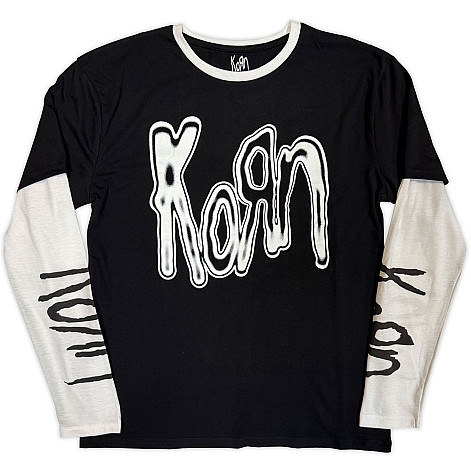 Korn tričko dlhý rukáv, Metallic Logo Black & White, pánske