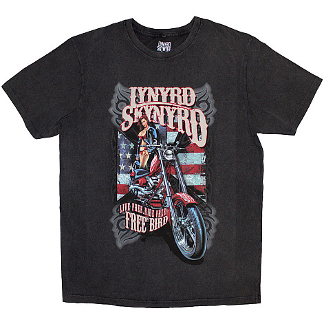 Lynyrd Skynyrd tričko, Ride Free Stone Wash Charcoal Grey, pánske