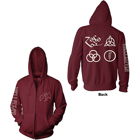 Led Zeppelin mikina, Symbols Zipped BP Maroon Red, pánska