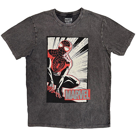 Spiderman tričko, Spider-Man Crouch Cartoon Wash Charcoal Grey, pánske
