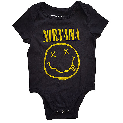 Nirvana dojčenské body tričko, Yellow Smiley Black, detské