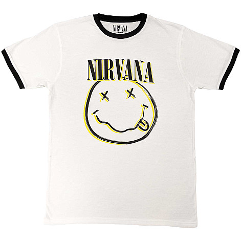 Nirvana tričko, Double Happy Face Ringer White, pánske