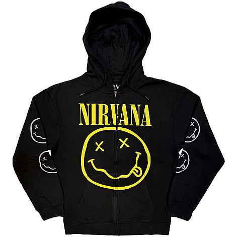 Nirvana mikina, Yellow Happy Face Zipped Black, pánska
