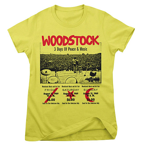 Woodstock tričko, 3 Day Ticket Girly Yellow, dámske