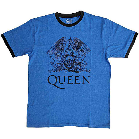 Queen tričko, Crest Logo Ringer Eco Blue, pánske