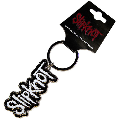 Slipknot kľúčenka 60mm x 28mm, White Logo Black Border