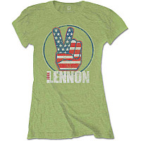 John Lennon tričko, Peace Fingers US Flag Kiwi Green Girly, dámske