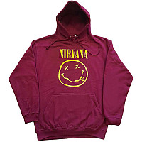 Nirvana mikina, Yellow Smiley Hoodie Maroon Red, pánska