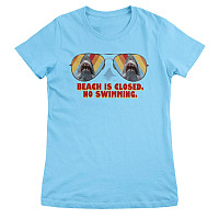 Čelisti tričko, Beach Closed Now Swimming Sky Blue, dámske